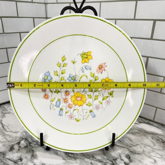 Vintage Corelle Meadow Dinner Plate Flowers Green Rim Circle Replacement 10.25" - Picture 5 of 5